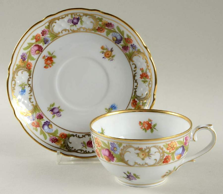 Empress Dresden Flowers Flat Cup & Saucer Set by Schumann - Bavaria-1
