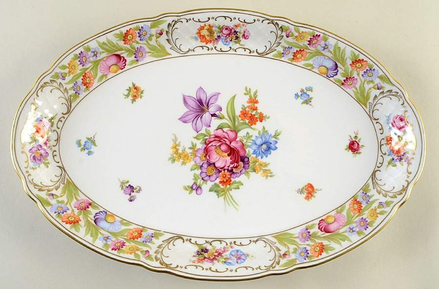 Empress Dresden Flowers 15" Oval Serving Platter by Schumann - Bavaria-1