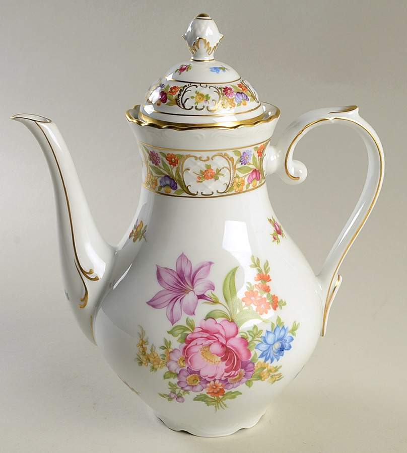 Empress Dresden Flowers Coffee Pot & Lid by Schumann - Bavaria-1