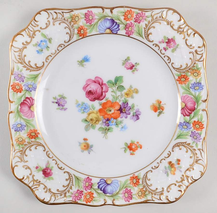 Empress Dresden Flowers Square Salad Plate by Schumann - Bavaria-1