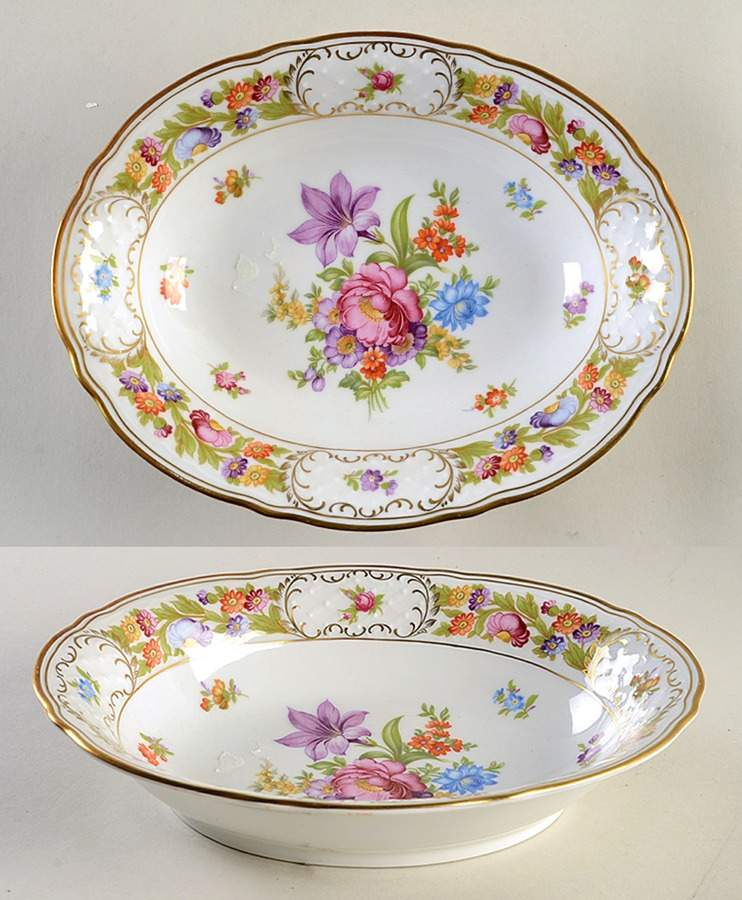 Empress Dresden Flowers 9" Oval Vegetable Bowl by Schumann - Bavaria-1