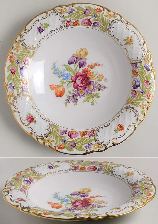 Empress Dresden Flowers 11" Round Vegetable Bowl by Schumann - Bavaria-1