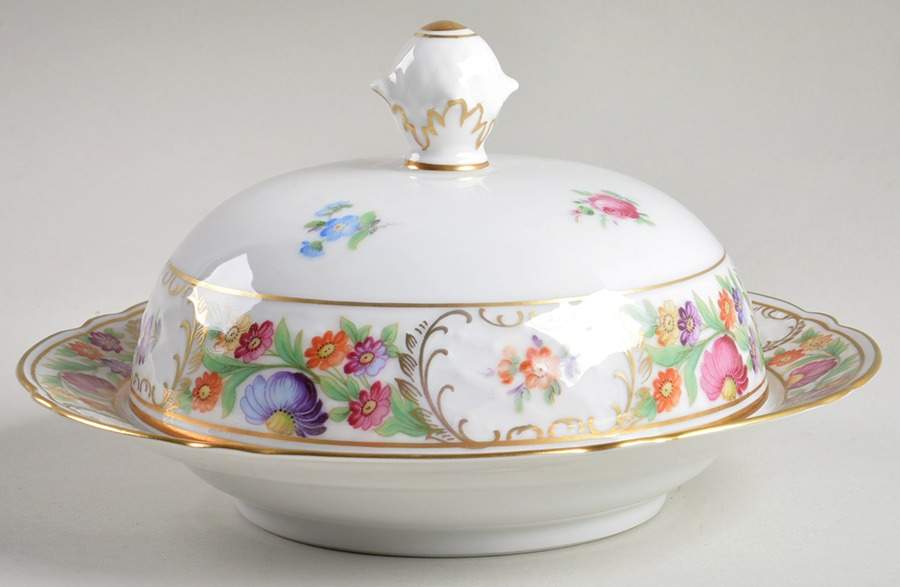 Empress Dresden Flowers Round Covered Butter by Schumann - Bavaria-1