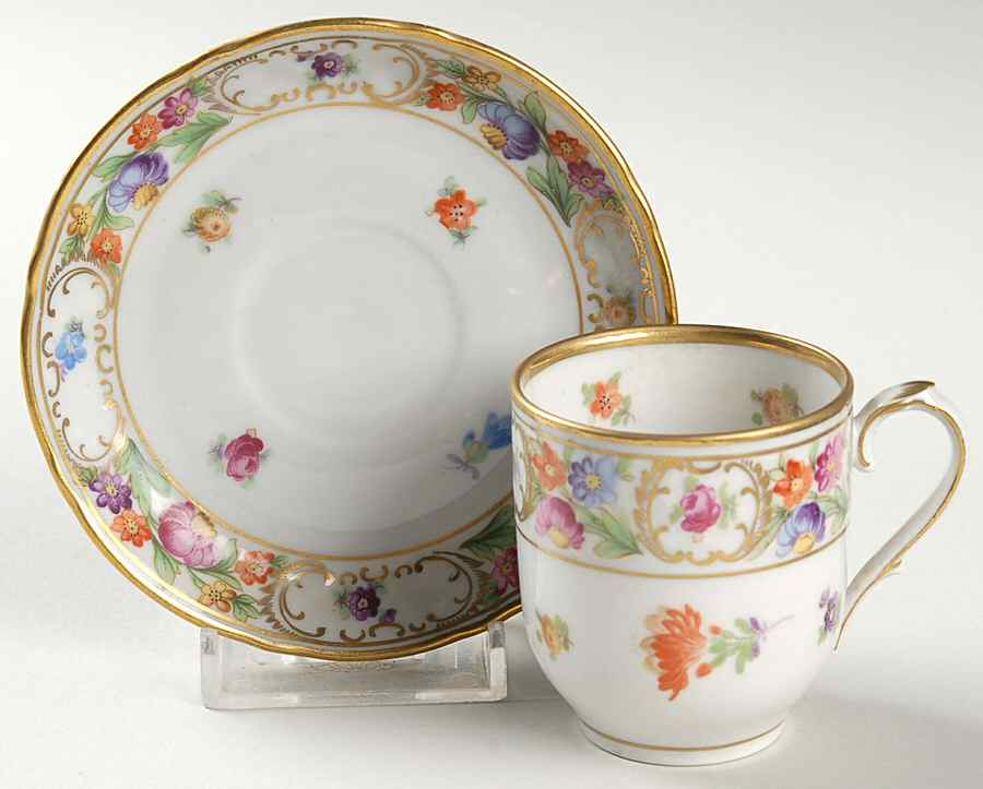 Empress Dresden Flowers Footed Demitasse Cup & Saucer Set by Schumann - Bavaria-1