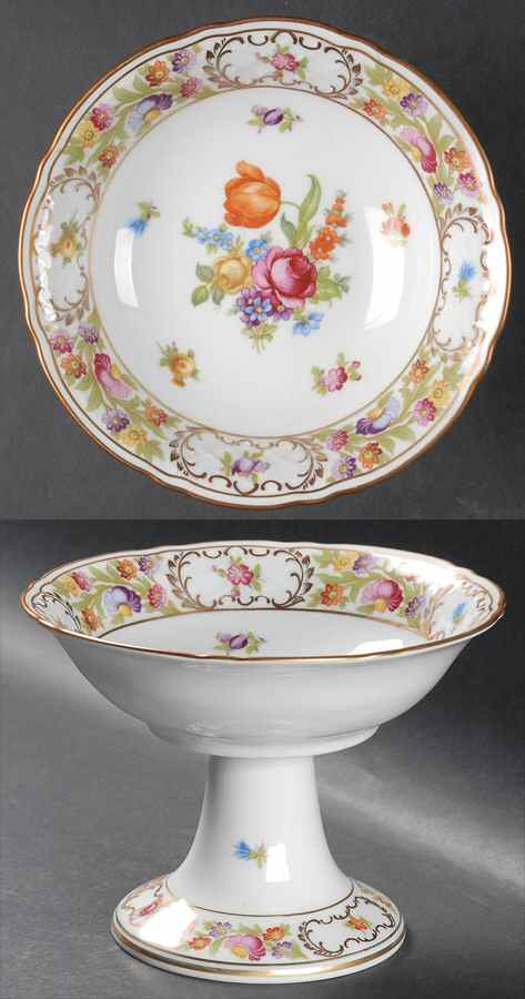 Empress Dresden Flowers Round Compote (Height X Width) by Schumann - Bavaria-1