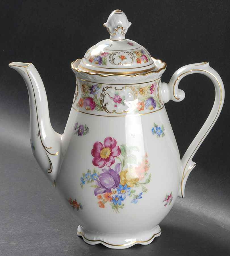 Empress Dresden Flowers Coffee Pot & Lid by Schumann - Bavaria-1