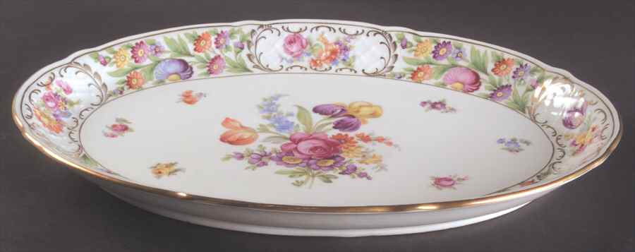 Empress Dresden Flowers 14" Oval Serving Platter by Schumann - Bavaria-1