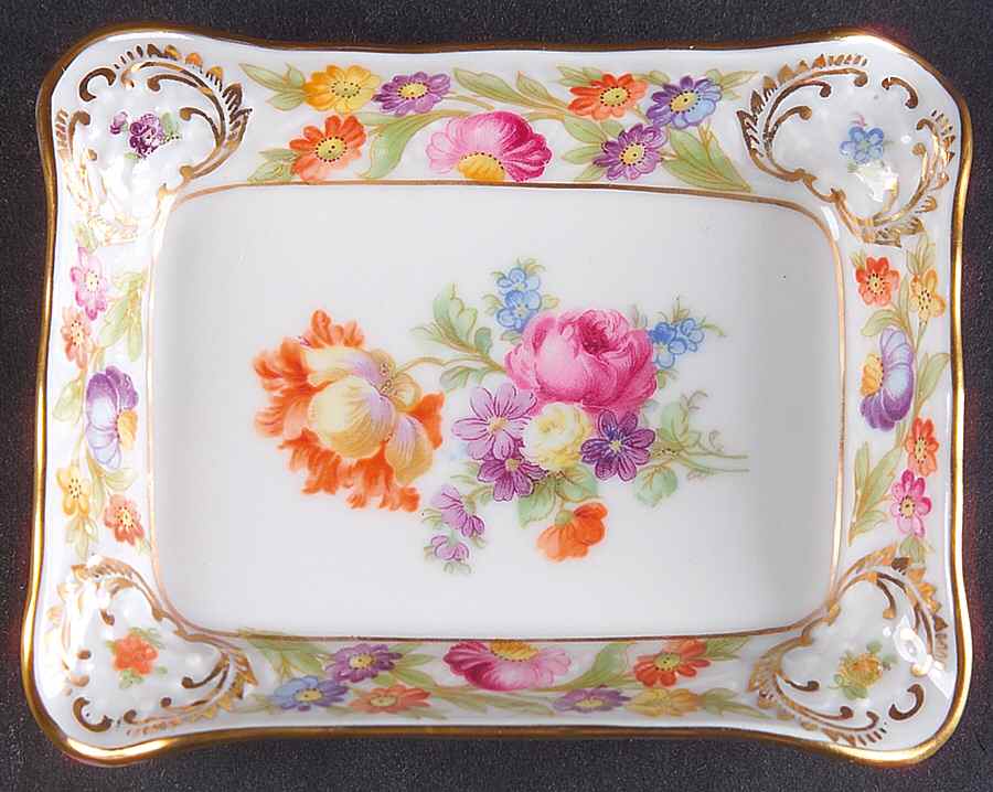 Empress Dresden Flowers 4" Rectangular Ashtray by Schumann - Bavaria-1