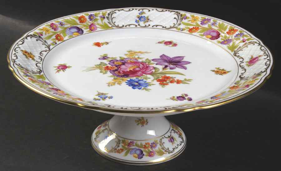 Empress Dresden Flowers 11" Diameter Pedestal Cake Stand by Schumann - Bavaria-1