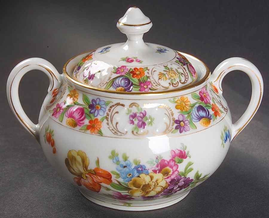 Empress Dresden Flowers Sugar Bowl & Lid by Schumann - Bavaria-1