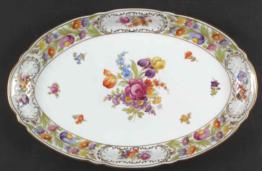 Empress Dresden Flowers 15" Oval Serving Platter by Schumann - Bavaria-1