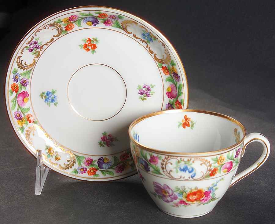 Empress Dresden Flowers Flat Cup & Saucer Set by Schumann - Bavaria-1