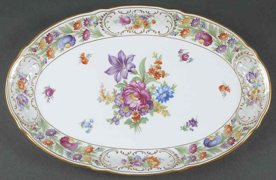 Empress Dresden Flowers 14" Oval Serving Platter by Schumann - Bavaria-1