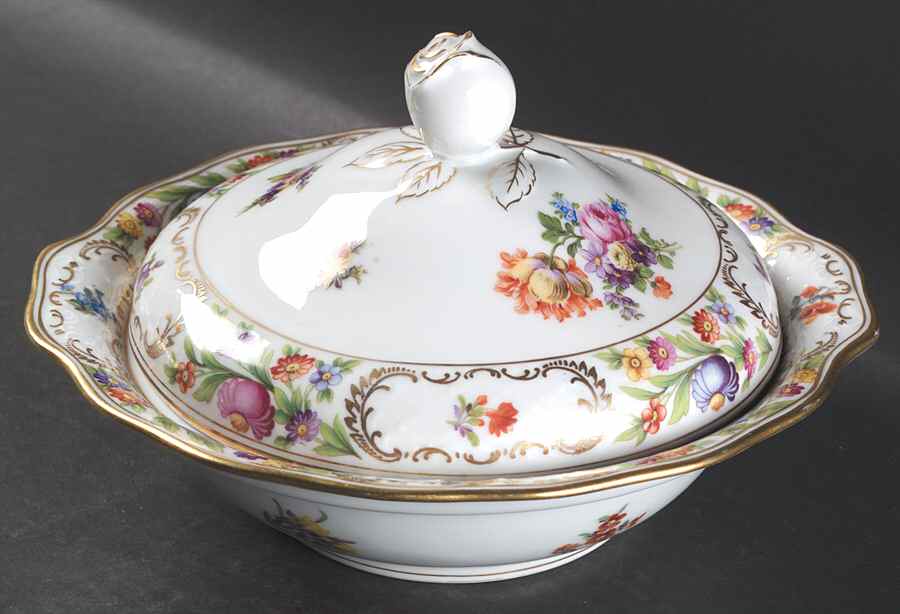 Empress Dresden Flowers Round Covered Vegetable by Schumann - Bavaria-1