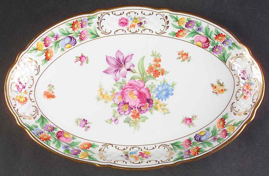 Empress Dresden Flowers 12" Oval Serving Platter by Schumann - Bavaria-1