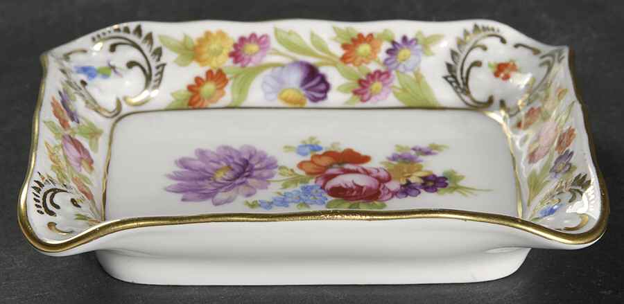 Empress Dresden Flowers 4" Rectangular Ashtray by Schumann - Bavaria-1