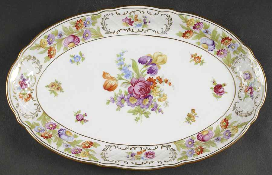 Empress Dresden Flowers 12" Oval Serving Platter by Schumann - Bavaria-1