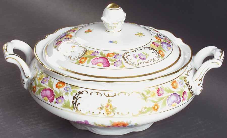 Empress Dresden Flowers Round Covered Vegetable by Schumann - Bavaria-1