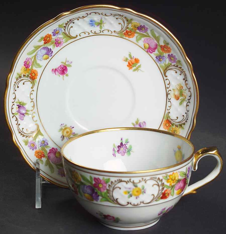 Empress Dresden Flowers Flat Cup & Saucer Set by Schumann - Bavaria-1