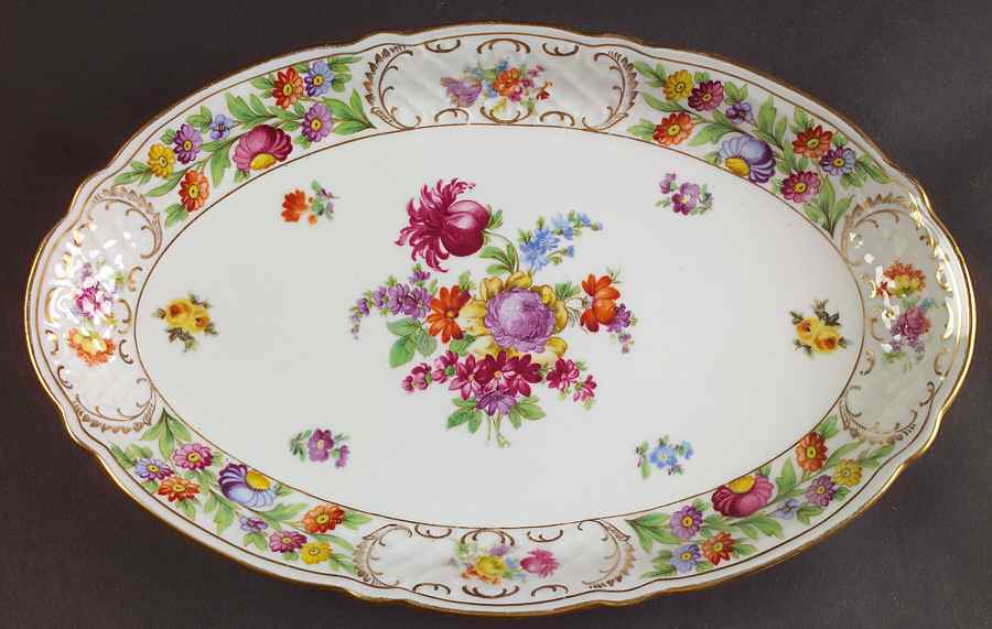 Empress Dresden Flowers 12" Oval Serving Platter by Schumann - Bavaria-1
