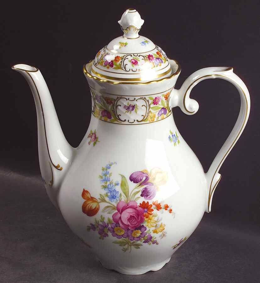 Empress Dresden Flowers Coffee Pot & Lid by Schumann - Bavaria-1