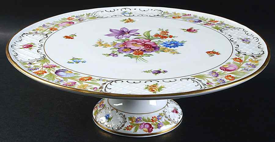 Empress Dresden Flowers 12" Diameter Pedestal Cake Stand by Schumann - Bavaria-1