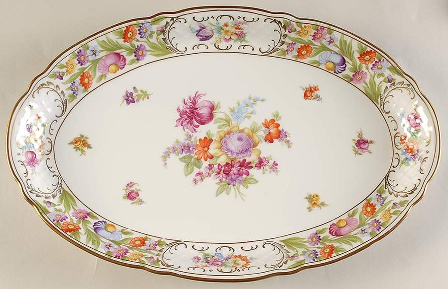 Empress Dresden Flowers 15" Oval Serving Platter by Schumann - Bavaria-1