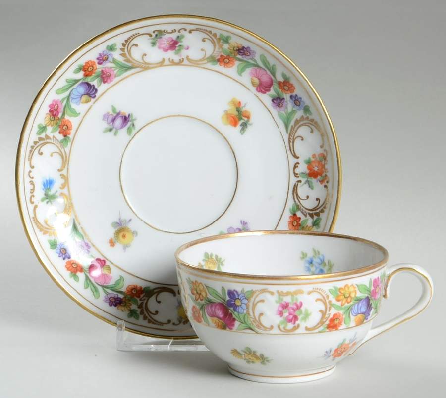 Empress Dresden Flowers Flat Cup & Saucer Set by Schumann - Bavaria-1