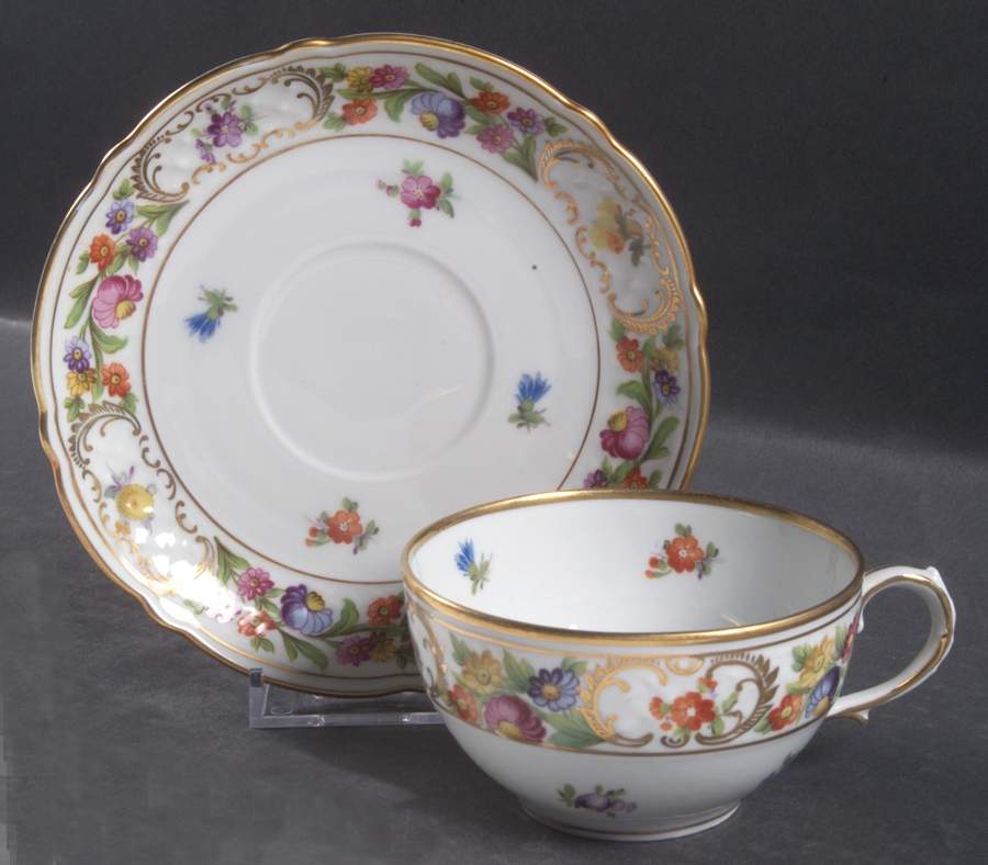 Empress Dresden Flowers Flat Cup & Saucer Set by Schumann - Bavaria-1