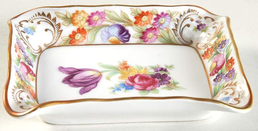 Empress Dresden Flowers 4" Rectangular Ashtray by Schumann - Bavaria-1