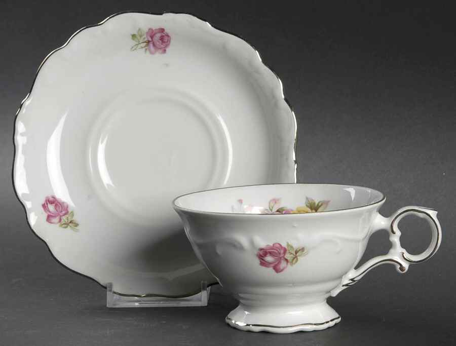 Empire Rose Footed Cup & Saucer Set by Schumann - Bavaria-1