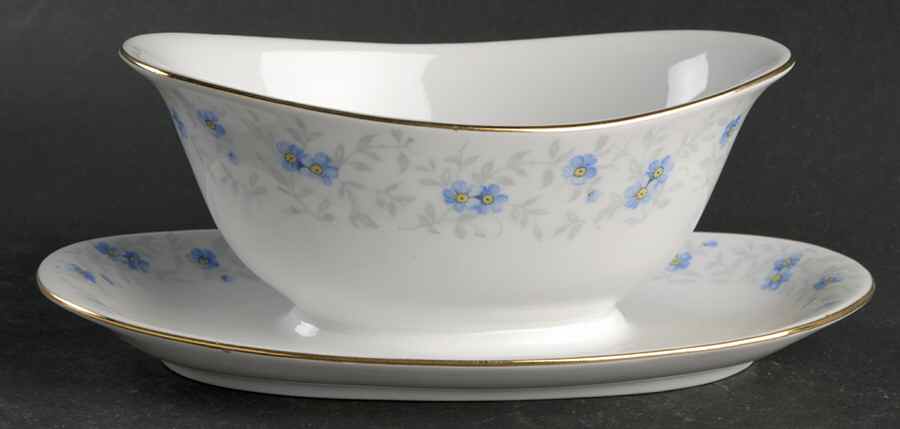 Forget Me Not (Coupe) Gravy Boat with Attached Underplate by Schumann - Bavaria-1