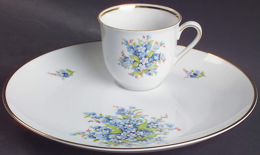 Forget Me Not (Rim, Not Pierced) Snack Plate & Cup Set by Schumann - Bavaria-1