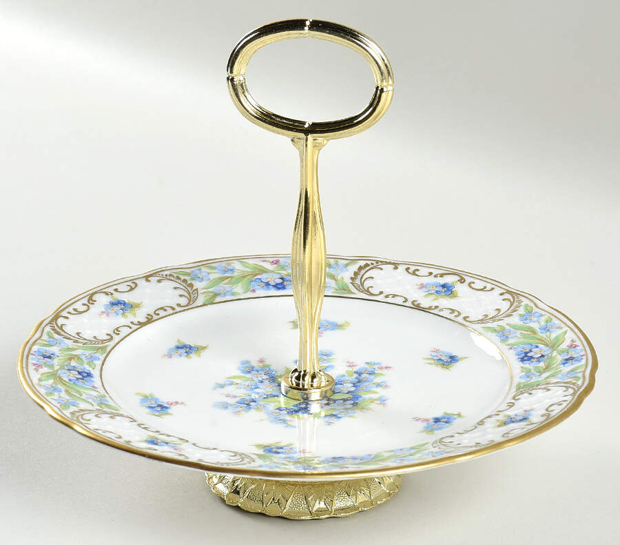 Forget Me Not (Rim, Not Pierced) 6 1/2"-7 1/2" Footed Cheese Plate w/ Glass Dome HC by Schumann - Bavaria-1