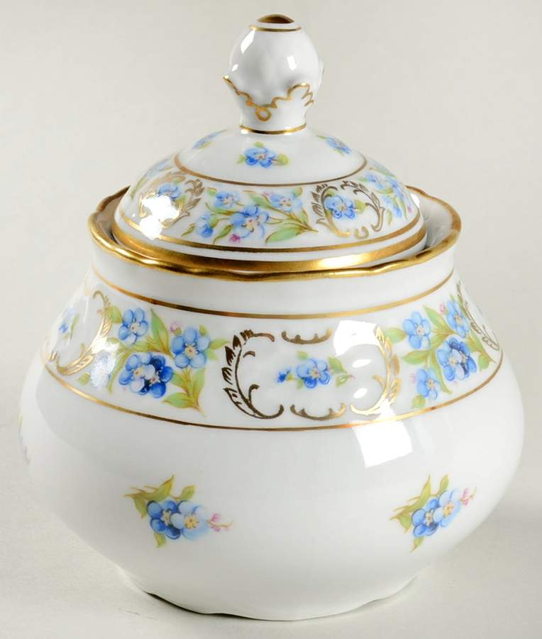 Forget Me Not (Rim, Not Pierced) Sugar Bowl & Lid by Schumann - Bavaria-1
