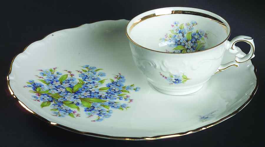 Forget Me Not (Rim, Not Pierced) Snack Plate & Cup Set by Schumann - Bavaria-1