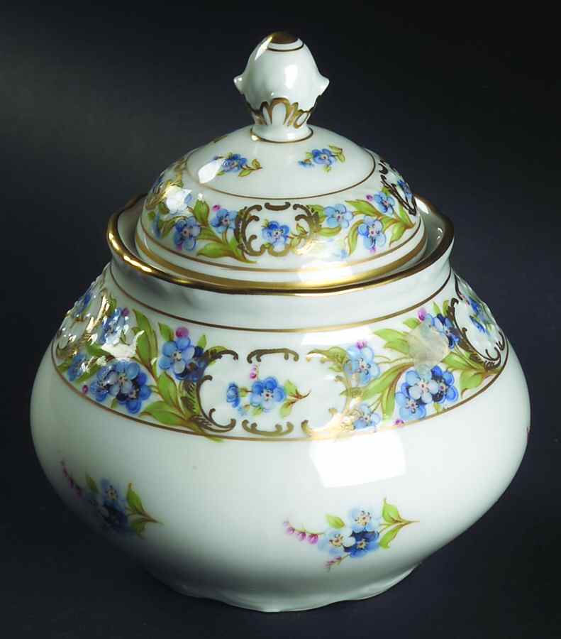 Forget Me Not (Rim, Not Pierced) Sugar Bowl & Lid by Schumann - Bavaria-1