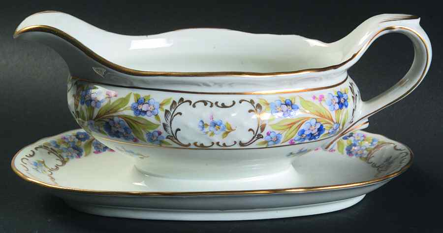 Forget Me Not (Rim, Not Pierced) Gravy Boat with Attached Underplate by Schumann - Bavaria-1
