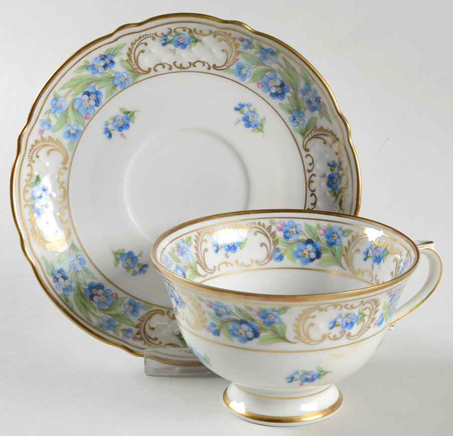 Forget Me Not (Rim, Not Pierced) Footed Cup & Saucer Set by Schumann - Bavaria-1