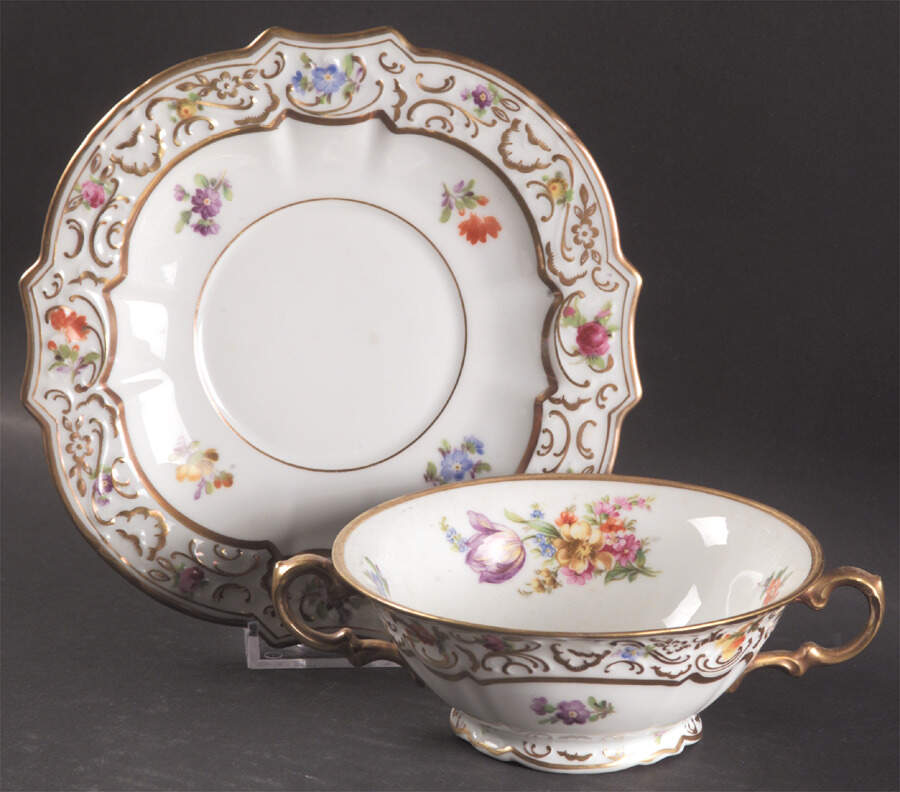 Garland (84287-18450) Footed Cream Soup Bowl & Saucer Set by Schumann - Bavaria-1