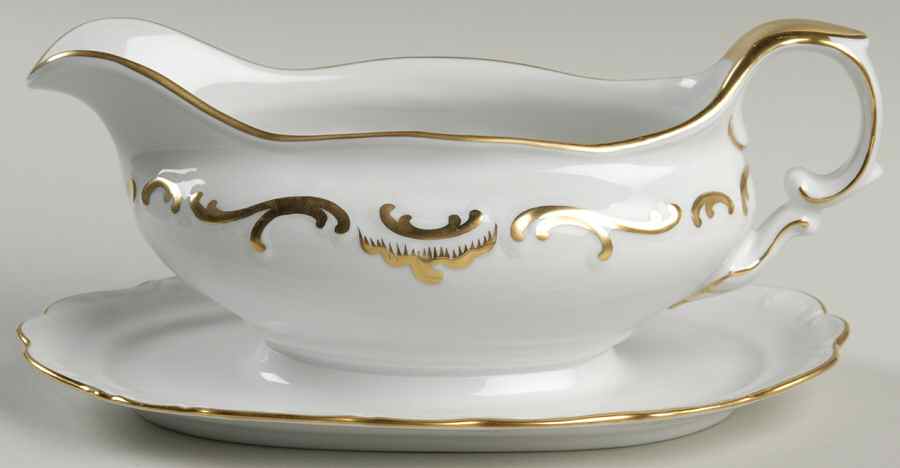 Golden Elegance Gravy Boat with Attached Underplate by Schumann - Bavaria-1