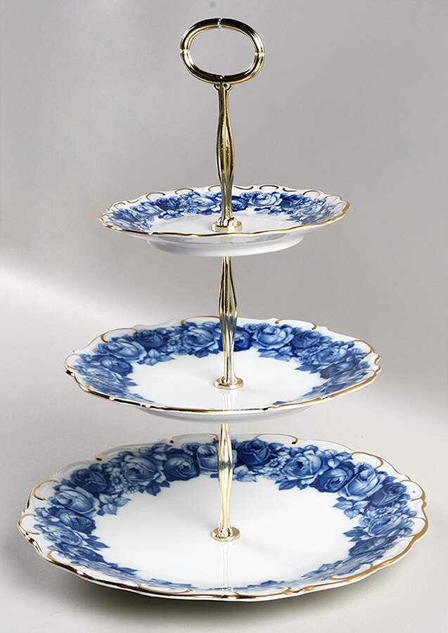 Heirloom Blue 13 7/8"-14 1/4" 3-Tiered Serving Tray(DP,SP,BB) HC by Schumann - Bavaria-1