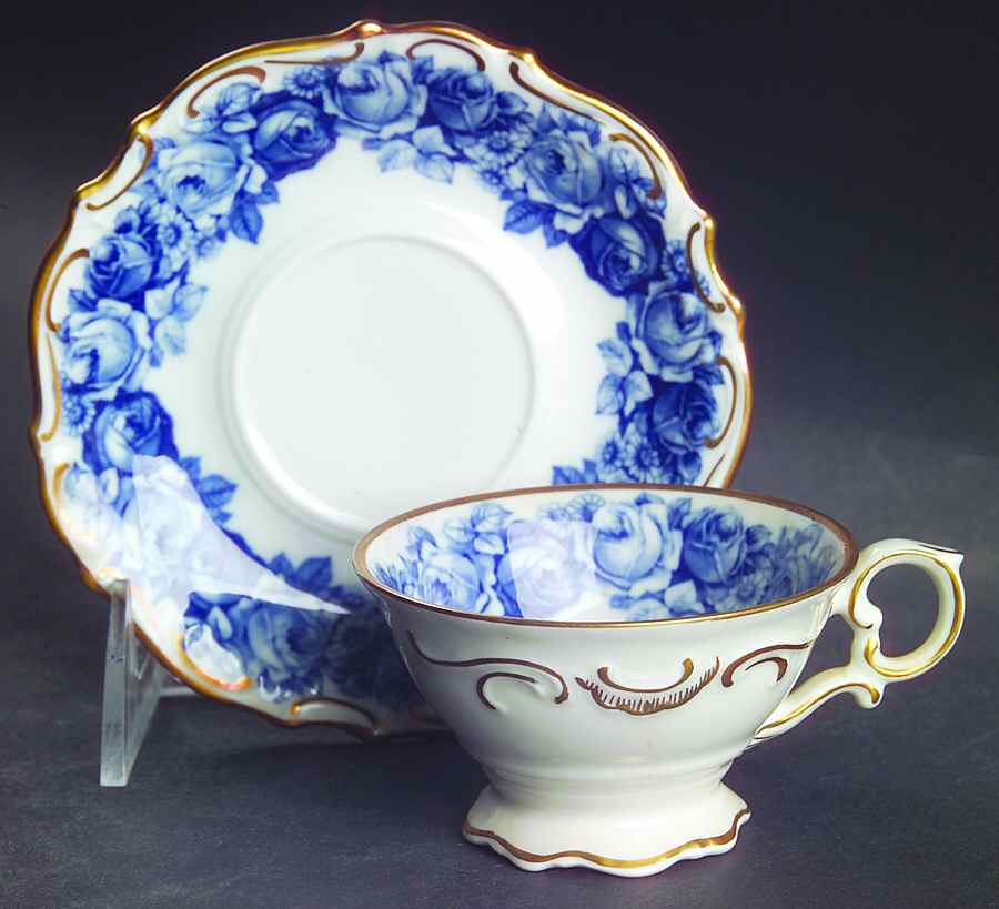 Heirloom Blue Footed Demitasse Cup & Saucer Set by Schumann - Bavaria-1