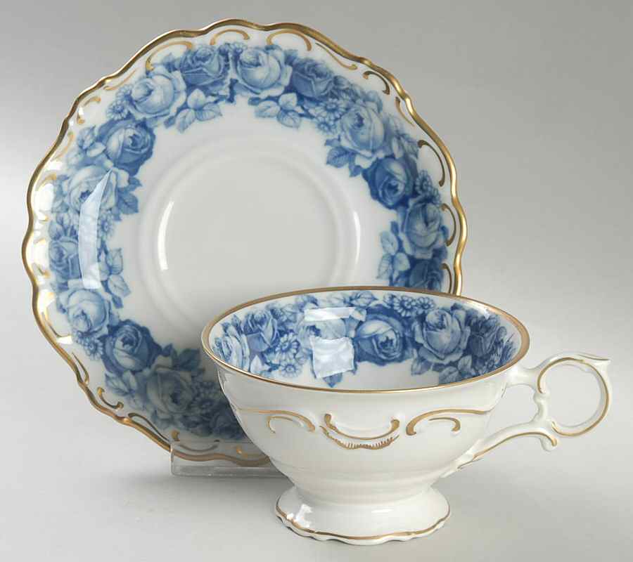 Heirloom Blue Footed Cup & Saucer Set by Schumann - Bavaria-1