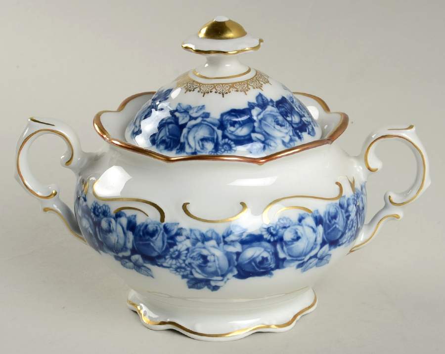 Heirloom Blue Sugar Bowl & Lid by Schumann - Bavaria-1
