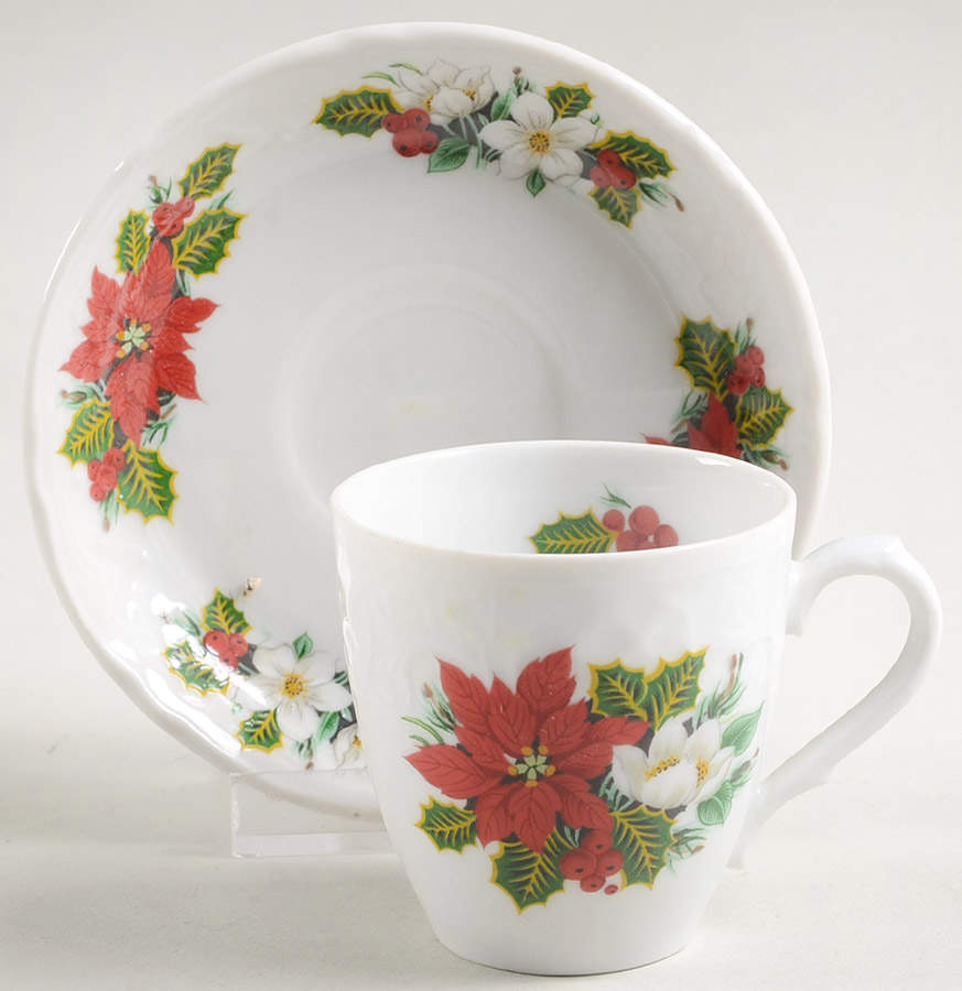 Holiday Bouquet Flat Demitasse Cup & Saucer Set by Schumann - Bavaria-1