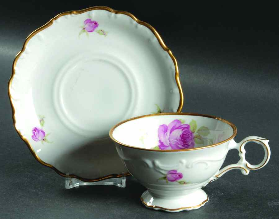La Vie En Rose Footed Cup & Saucer Set by Schumann - Bavaria-1