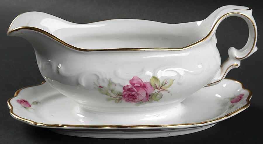 La Vie En Rose Gravy Boat with Attached Underplate by Schumann - Bavaria-1