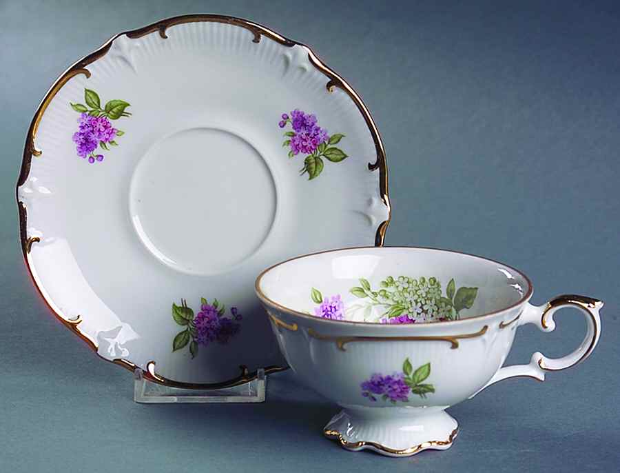 Lilac Time Footed Cup & Saucer Set by Schumann - Bavaria-1