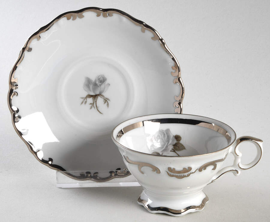 Moon Rose Footed Demitasse Cup & Saucer Set by Schumann - Bavaria-1